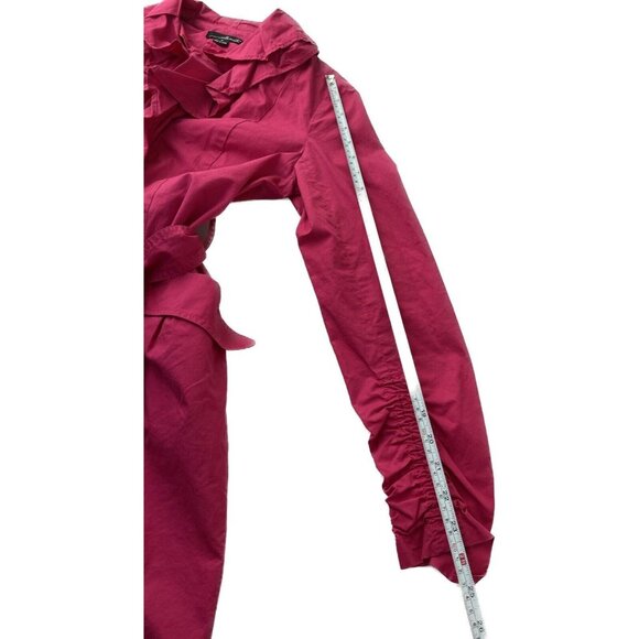 Willi Smith Pink Ruffle Trench Coat Small Belted Zip Front Cotton Jacket - Picture 11 of 13